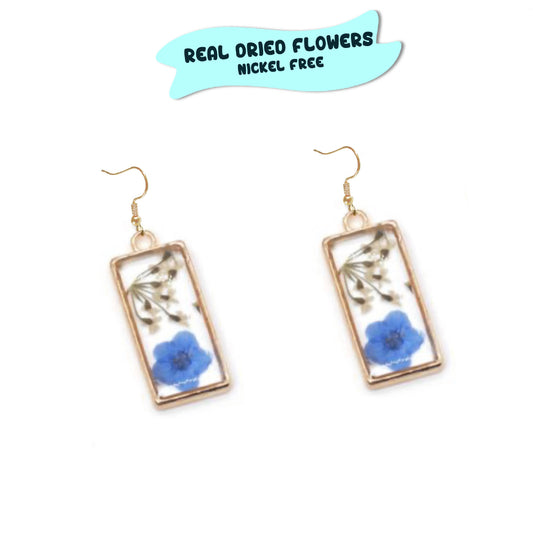 Real Dried Forget-Me-Not Flower Earrings