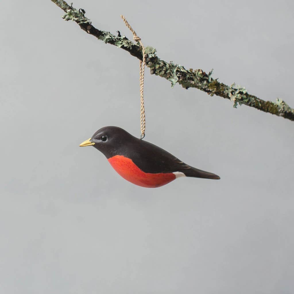 Hanging Robin - 2.5"H - Hand Carved Ornament