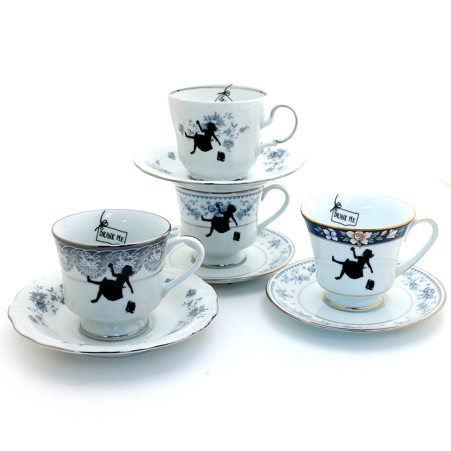 "Alice in Wonderland" Vintage Upcycled Teacup and Saucer