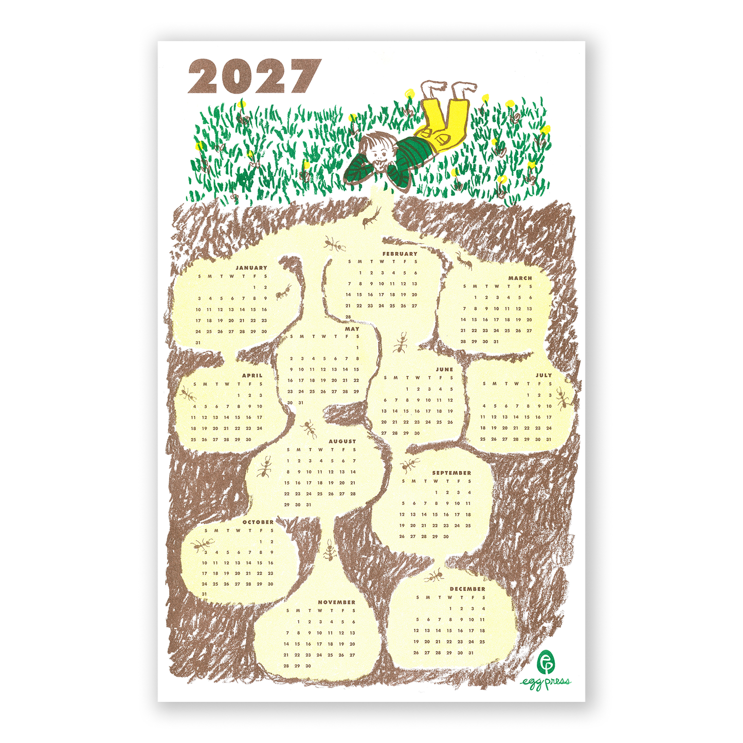 Ant Hill 2027 Calendar Illustrated Risograph Print
