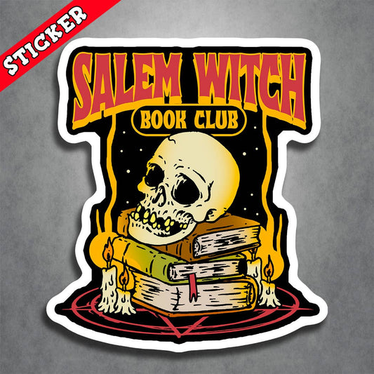 Salem Witch Book Club Sticker Skull Pentagram Black Magic