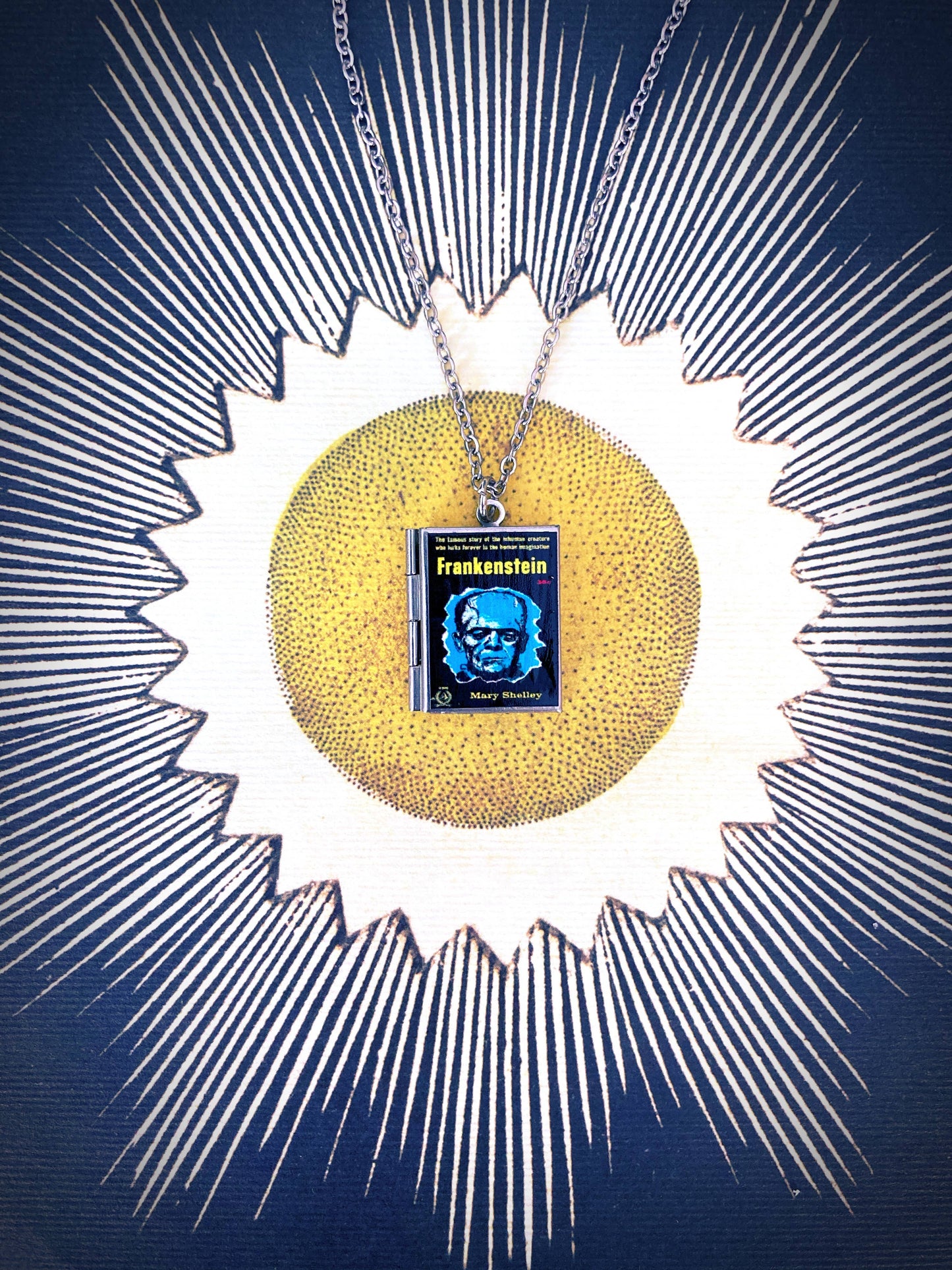 Book Locket Frankenstein - Blue Portrait
