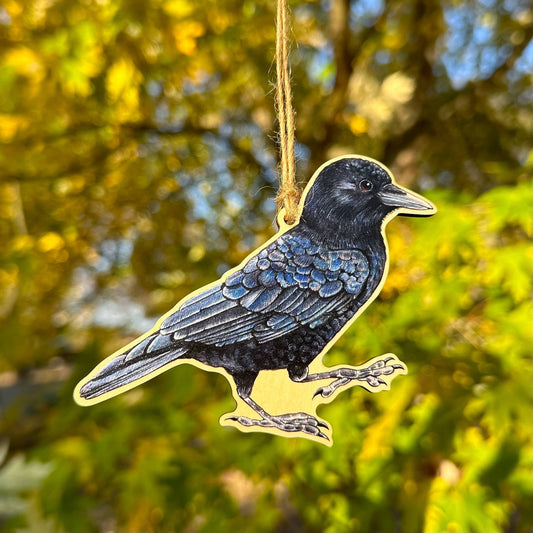American Crow Wood Print Ornament