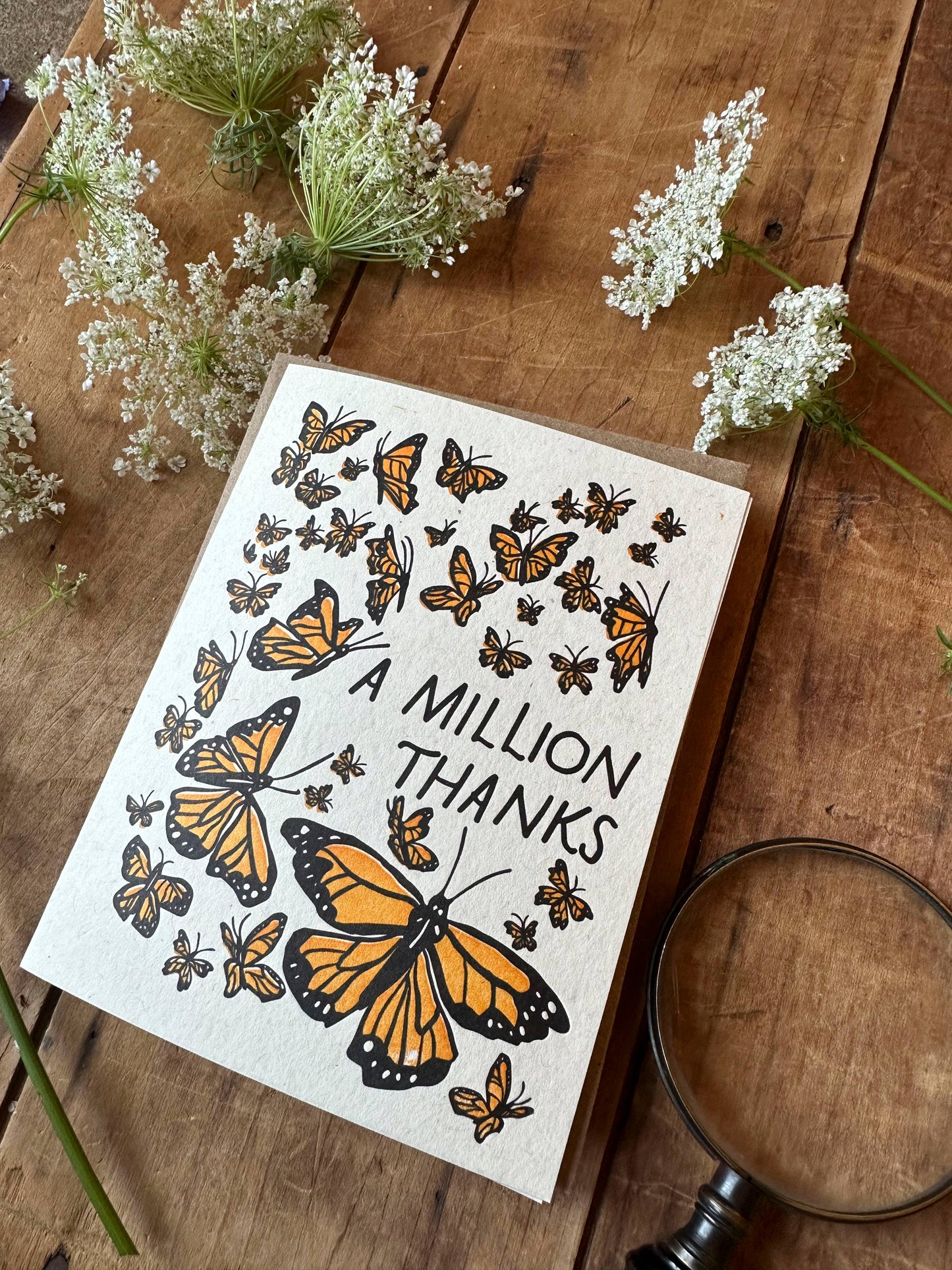 Million Thanks Butterfly Letterpress card