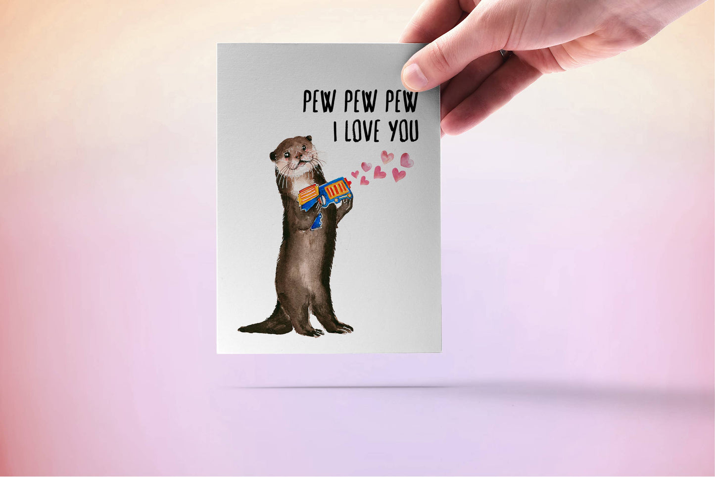 Pew Pew Love Otter - Funny Valentines Day Card