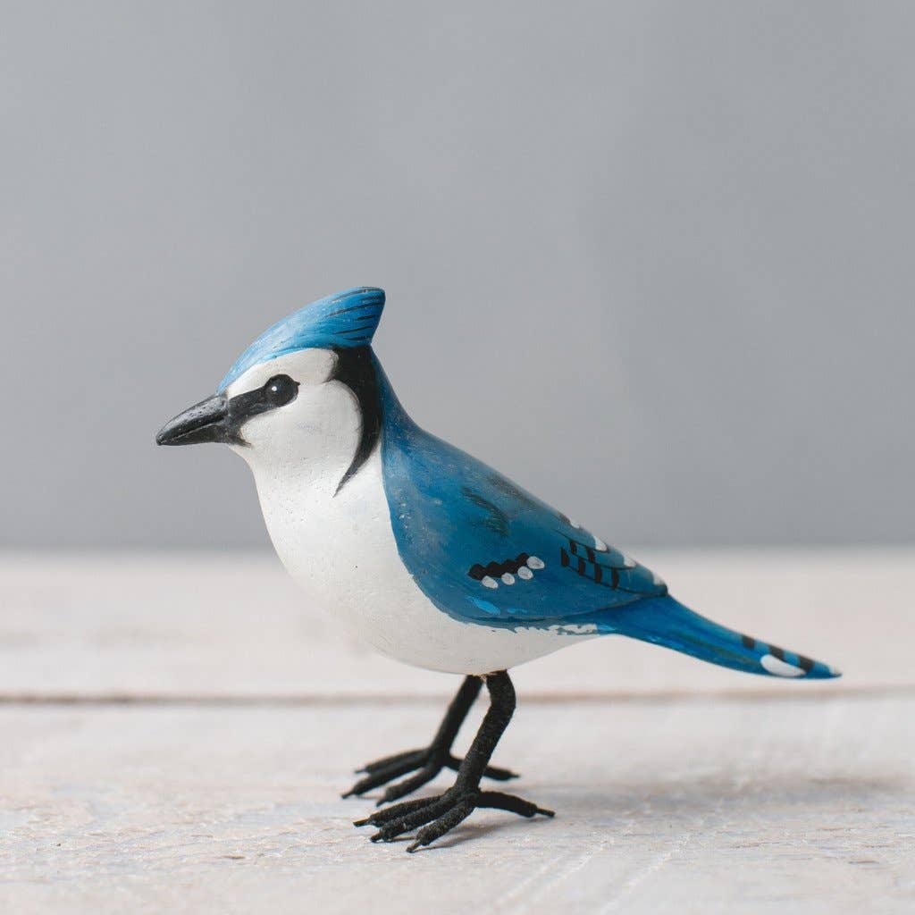 Mini Blue Jay - 3"H  -Carved Wooden Ornament