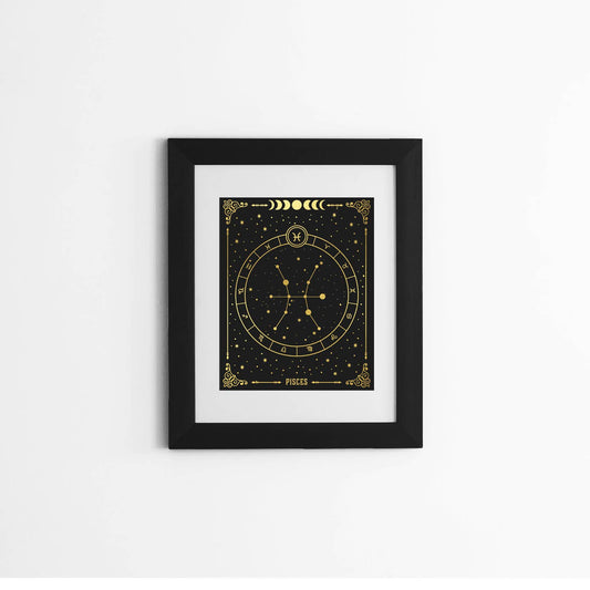 Pisces Zodiac Gold Foil Print