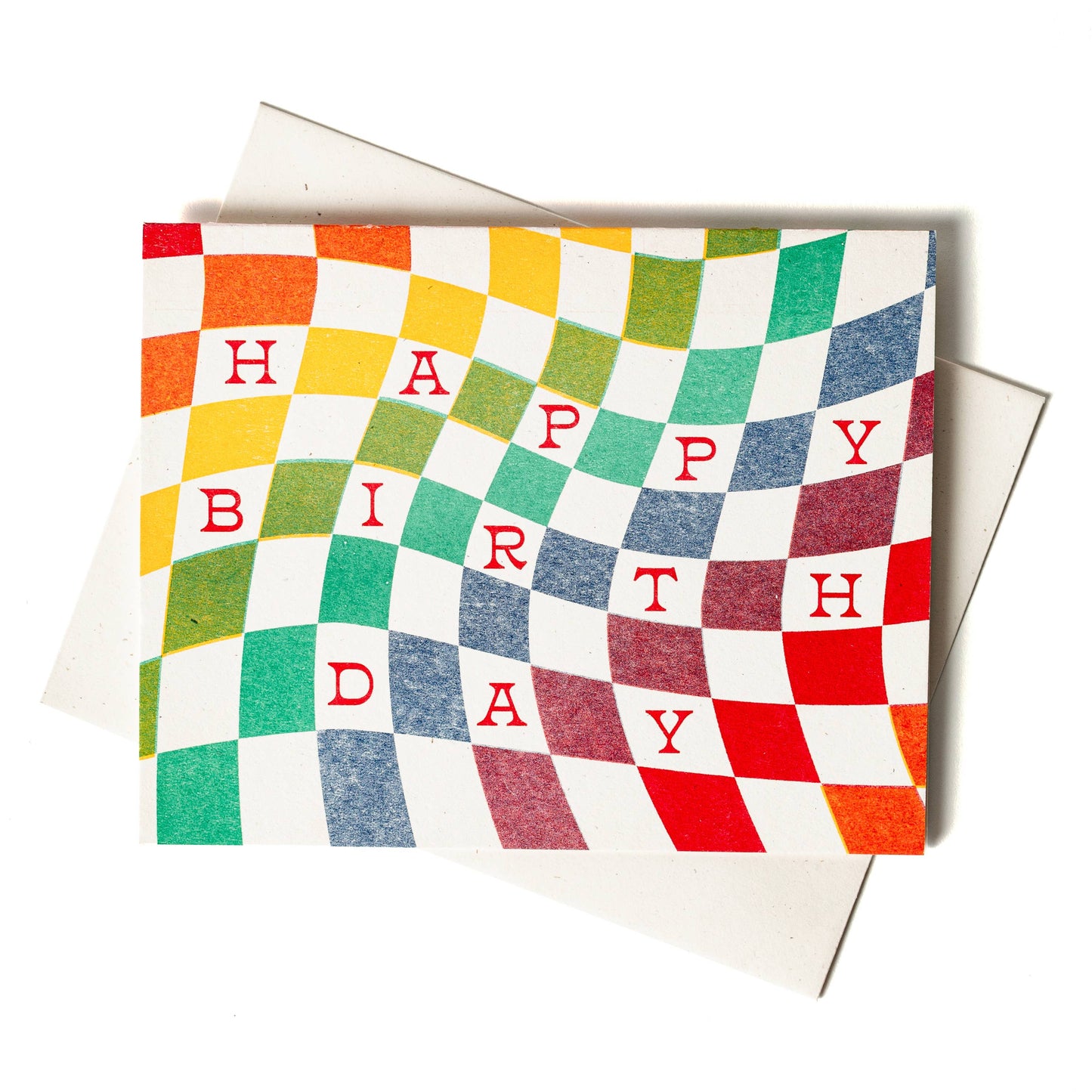 Rainbow Checkerboard Birthday - Risograph Card