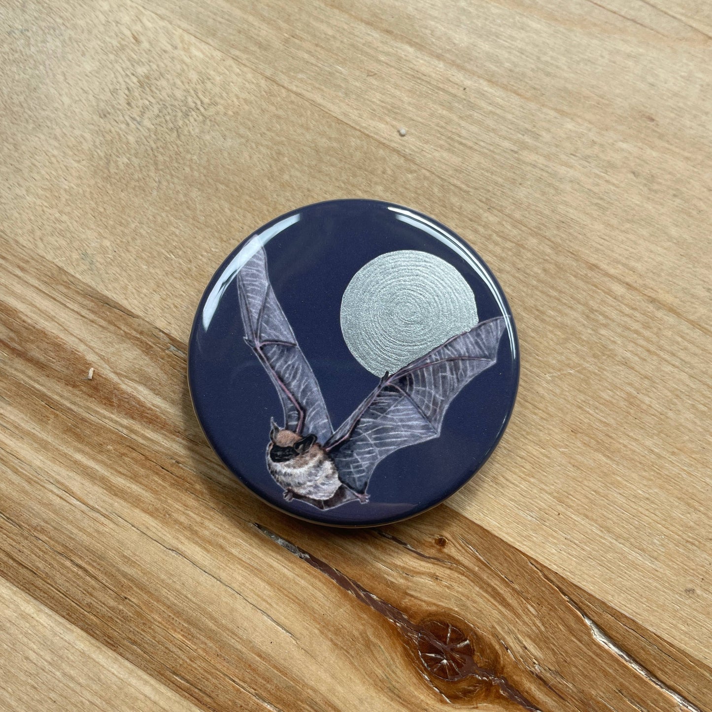 Bat with Silver Moon 1.75" round magnet