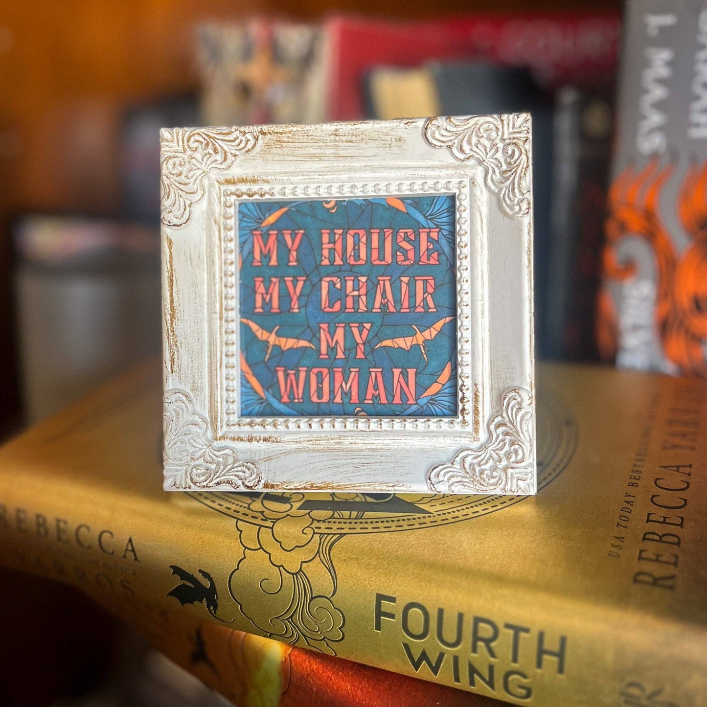 Fourth Wing Book Shelf Decor Book Nook Art Print Book Lover — My House My Chair My Woman
