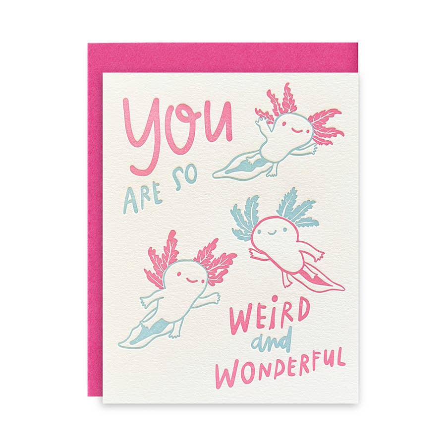 Weird and Wonderful Axolotl Letterpress Card