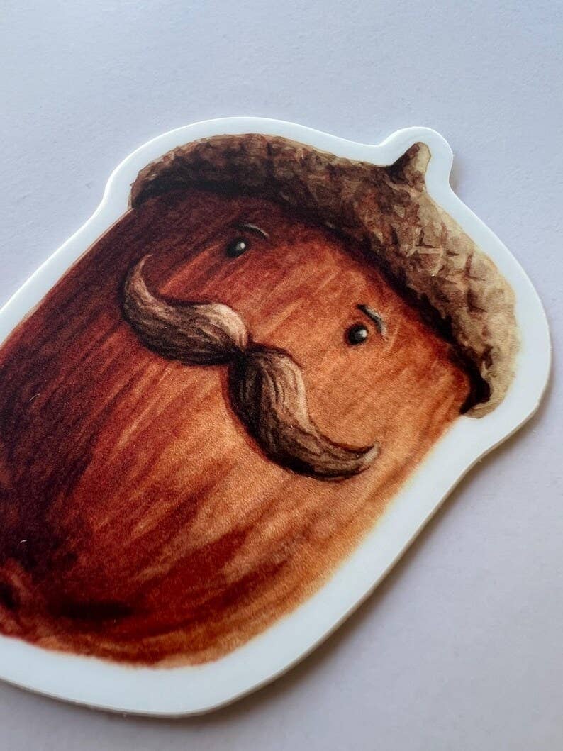 Acorn Mustache Sticker | Waterproof Vinyl