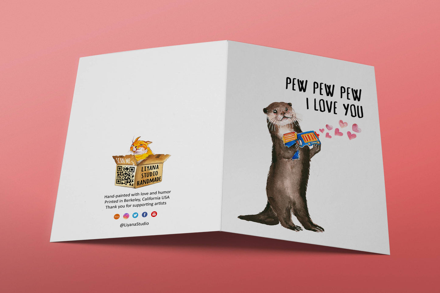 Pew Pew Love Otter - Funny Valentines Day Card