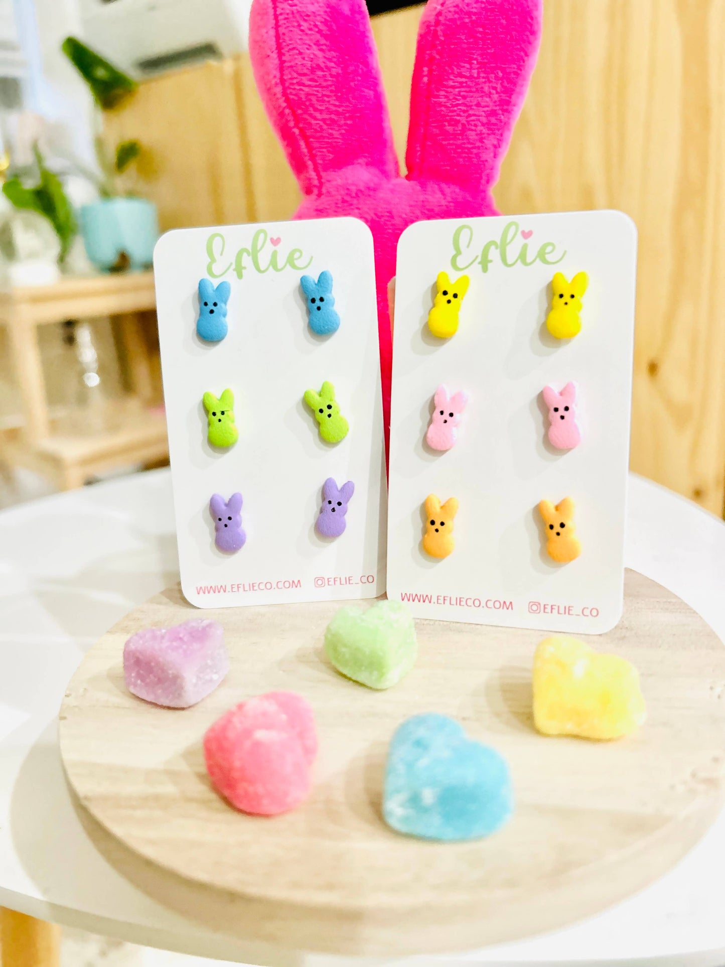 Easter Bunny Marshmallow Peeps Candy Stud Earrings