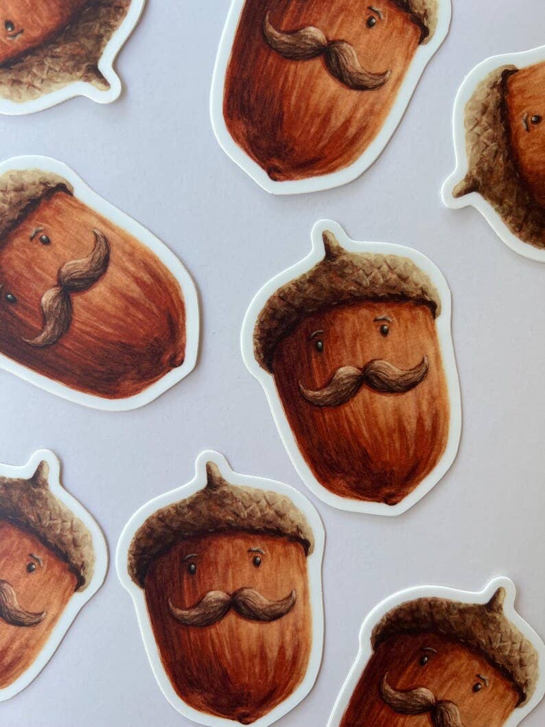 Acorn Mustache Sticker | Waterproof Vinyl