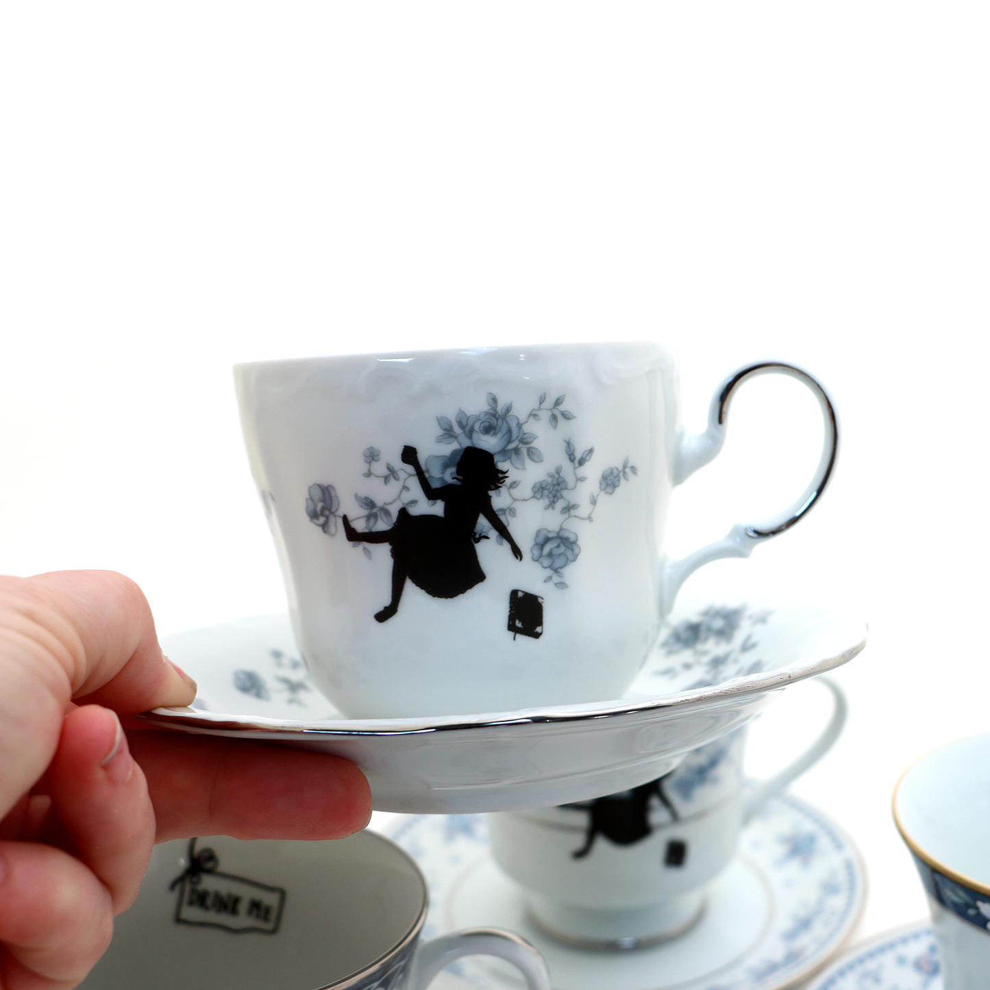 "Alice in Wonderland" Vintage Upcycled Teacup and Saucer