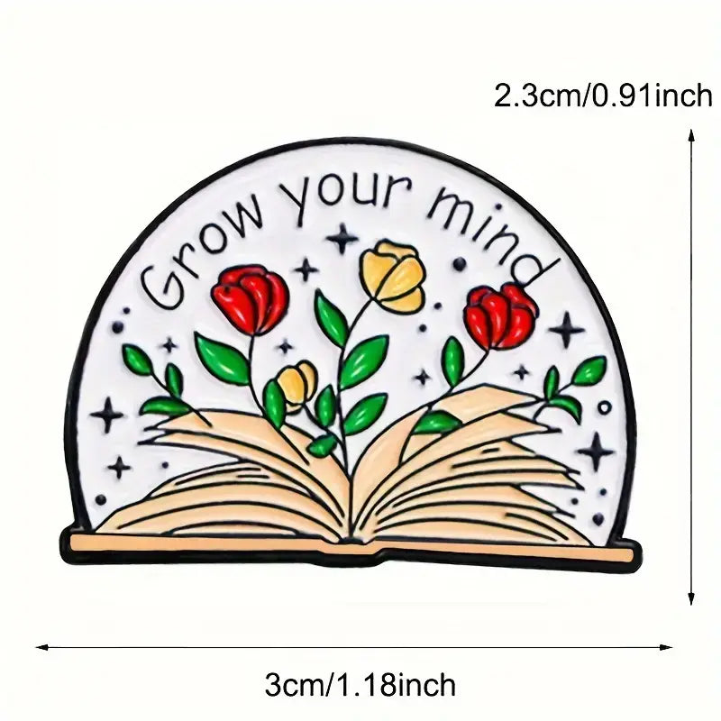 Grow Your Mind Floral Book Enamel Pin