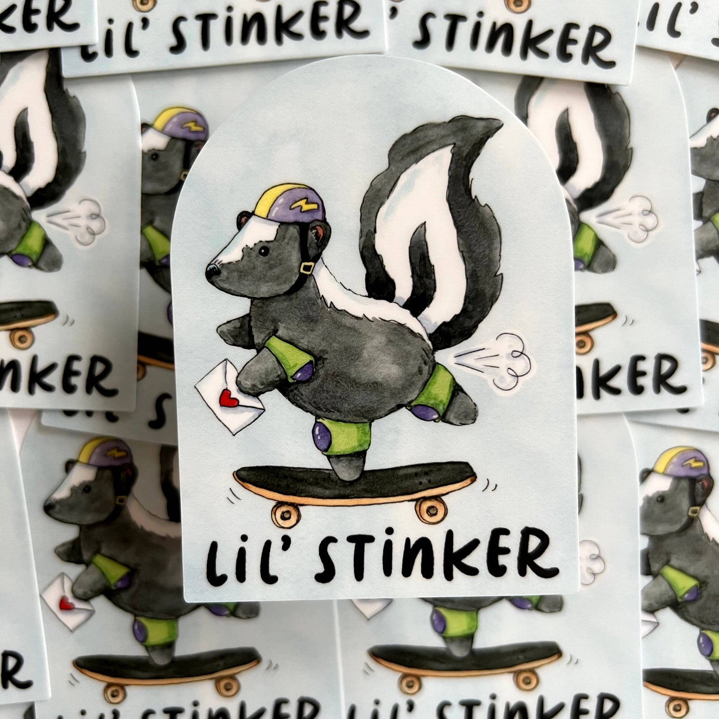 Lil' Stinker Skateboarding Skunk Sticker