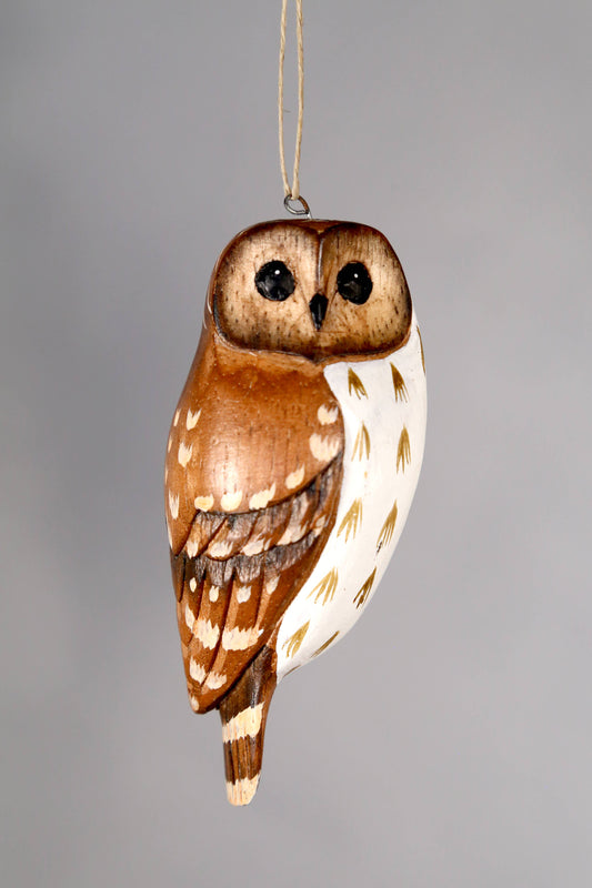 Hanging Barred Owl | Hand Carved Ornament  | 4.5"H