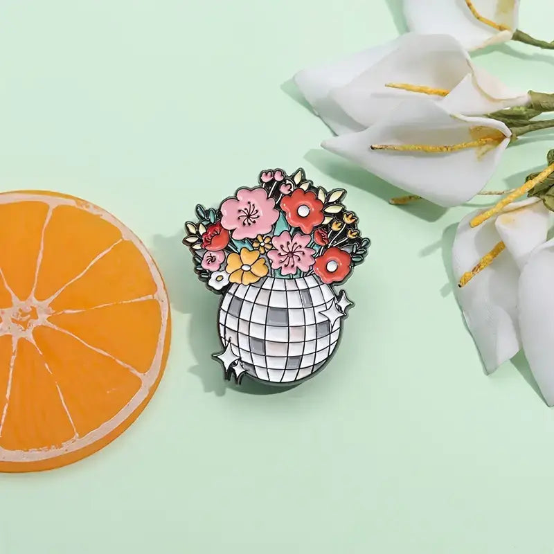 Disco Ball Flower Enamel Pin