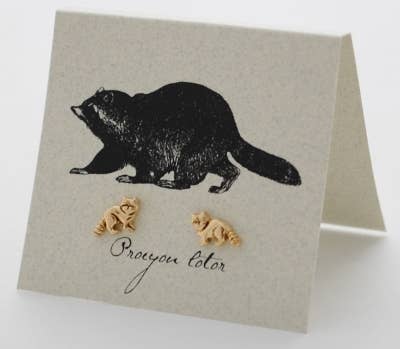Raccoon  Earrings - gold Natural History