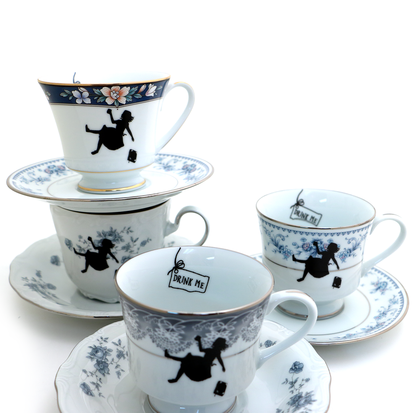 "Alice in Wonderland" Vintage Upcycled Teacup and Saucer