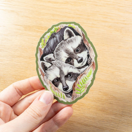 Baby Raccoons 3.5" Medium Vinyl Sticker dishwasher safe