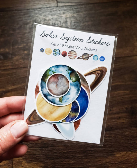 Solar System Sticker Pack, Set of 9 Matte Vinyl Stickers