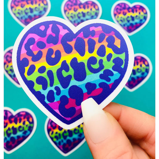 Rainbow Leopard Heart Sticker Girly 90s Vibes Nineties