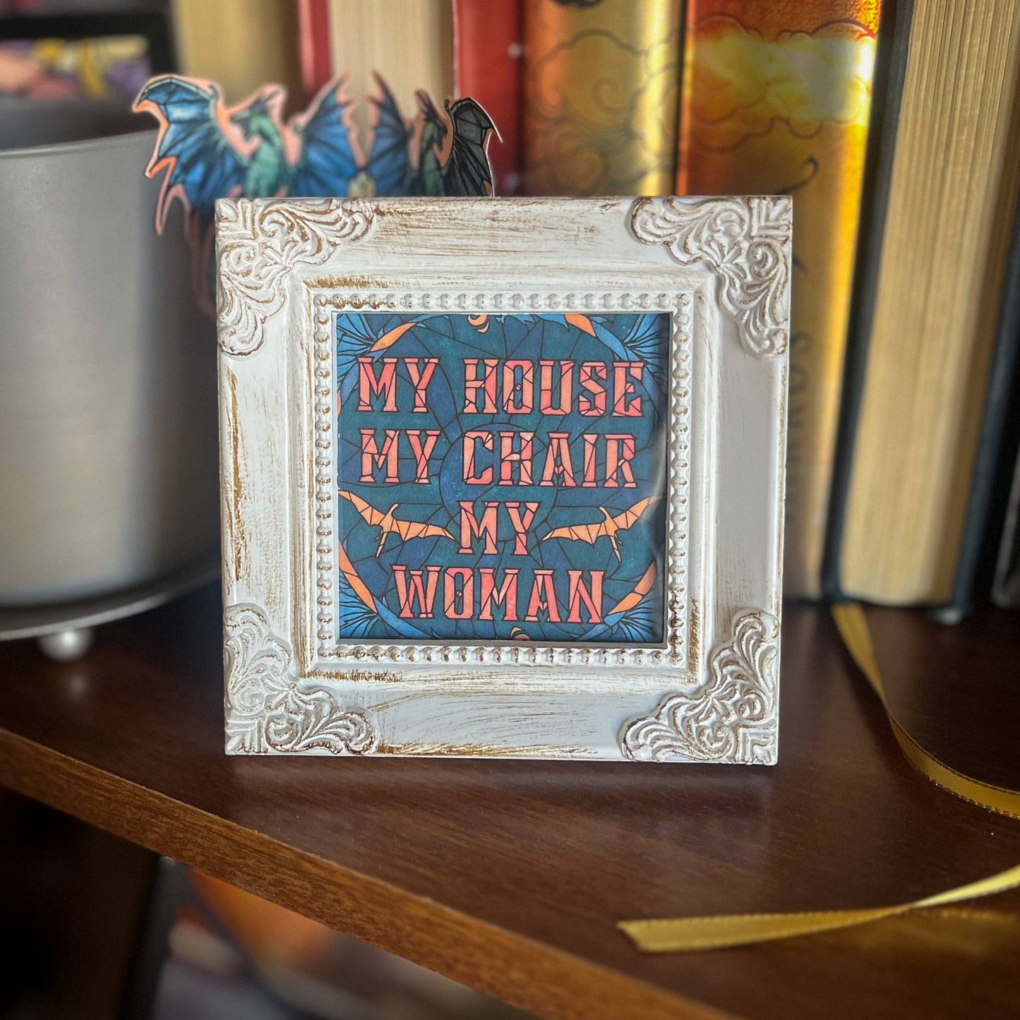 Fourth Wing Book Shelf Decor Book Nook Art Print Book Lover — My House My Chair My Woman