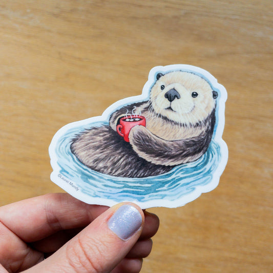 Cozy Sea Otter 3" Medium Vinyl Sticker Waterproof