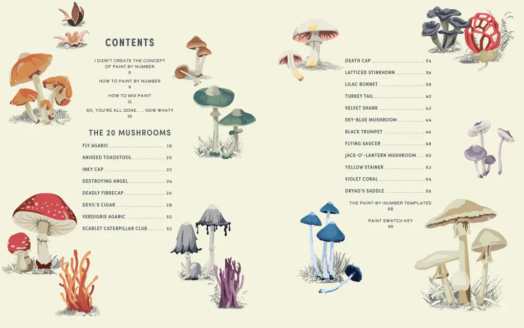 Coloready Mushrooms: 20 Modern Paint-By-Number Prints by David Trawin and A.K. Roxas