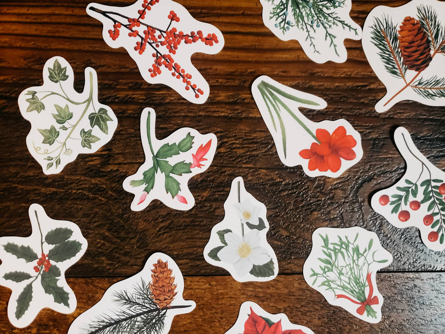 Christmas Plants Sticker Pack, Set of 12 Stickers