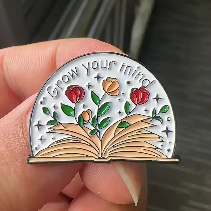 Grow Your Mind Floral Book Enamel Pin