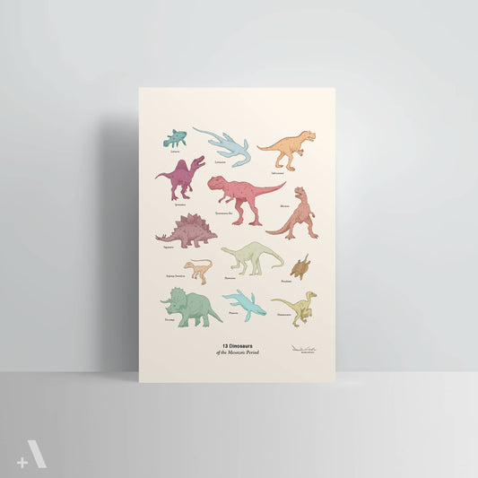 Dinosaurs of the Mesozoic Period / Poster Art Print