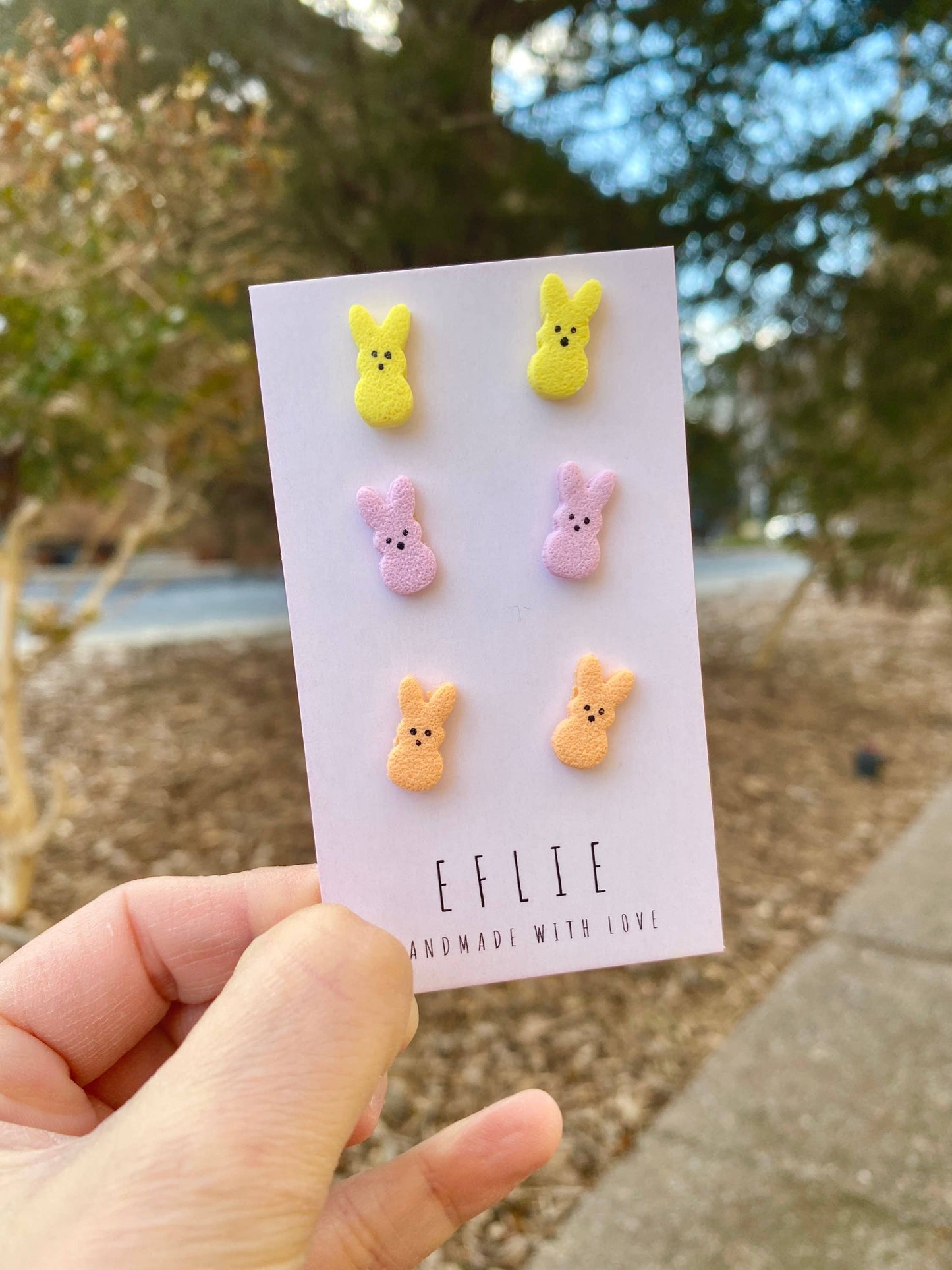 Easter Bunny Marshmallow Peeps Candy Stud Earrings