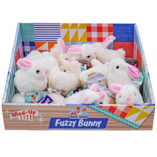 Farm Fresh White Fuzzy Bunny Wind Ups, Spring, Hopping