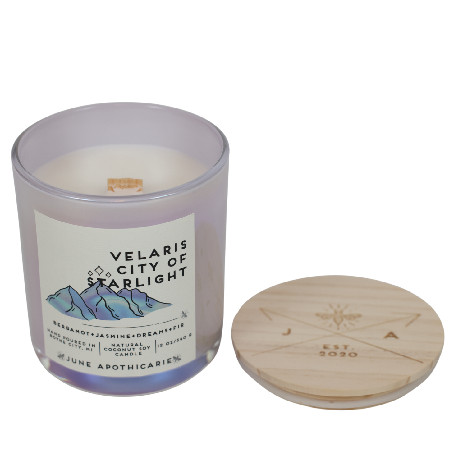 Velaris - City of Starlight 12 oz Glass Wooden Wick Candle