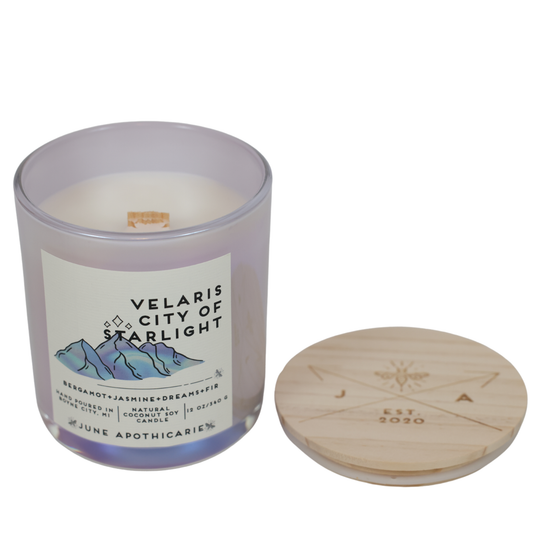 Velaris - City of Starlight 12 oz Glass Wooden Wick Candle