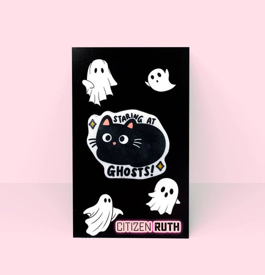 Staring at Ghosts Cat Acrylic Pin