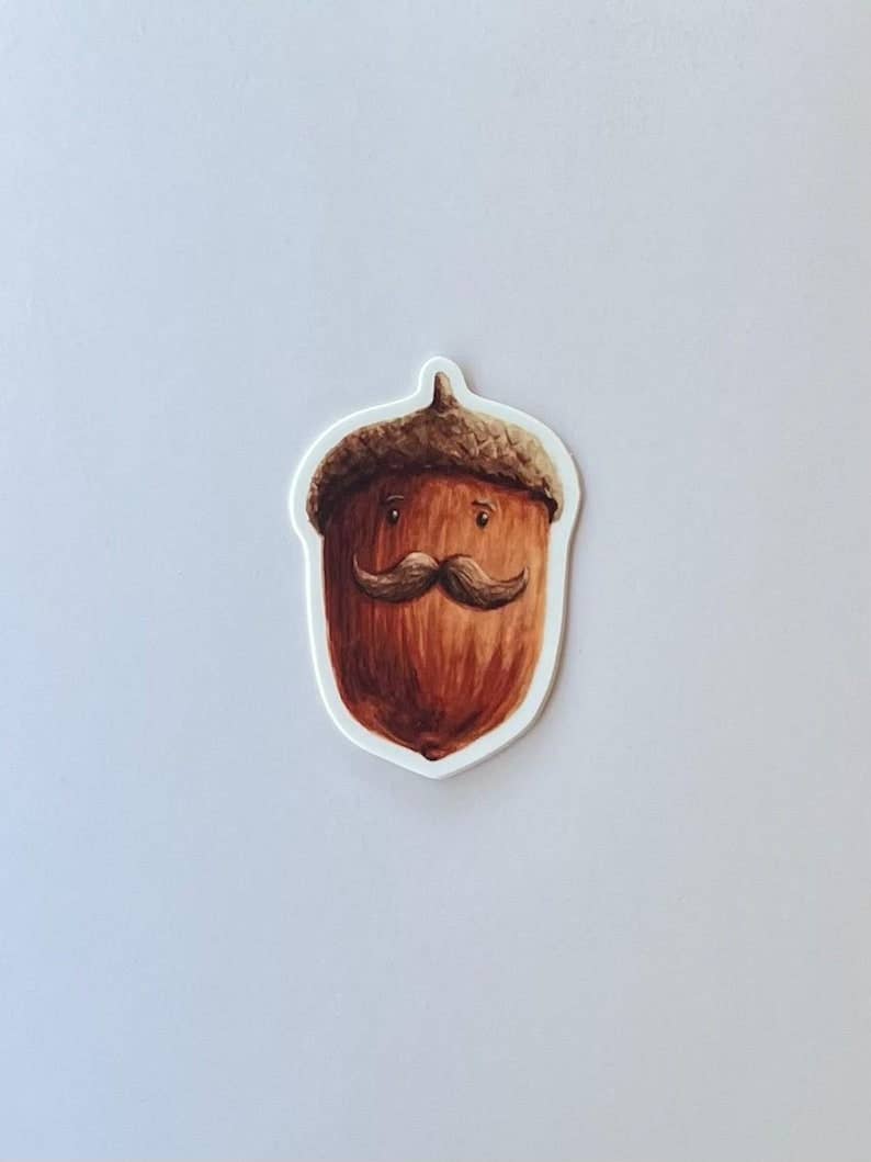 Acorn Mustache Sticker | Waterproof Vinyl