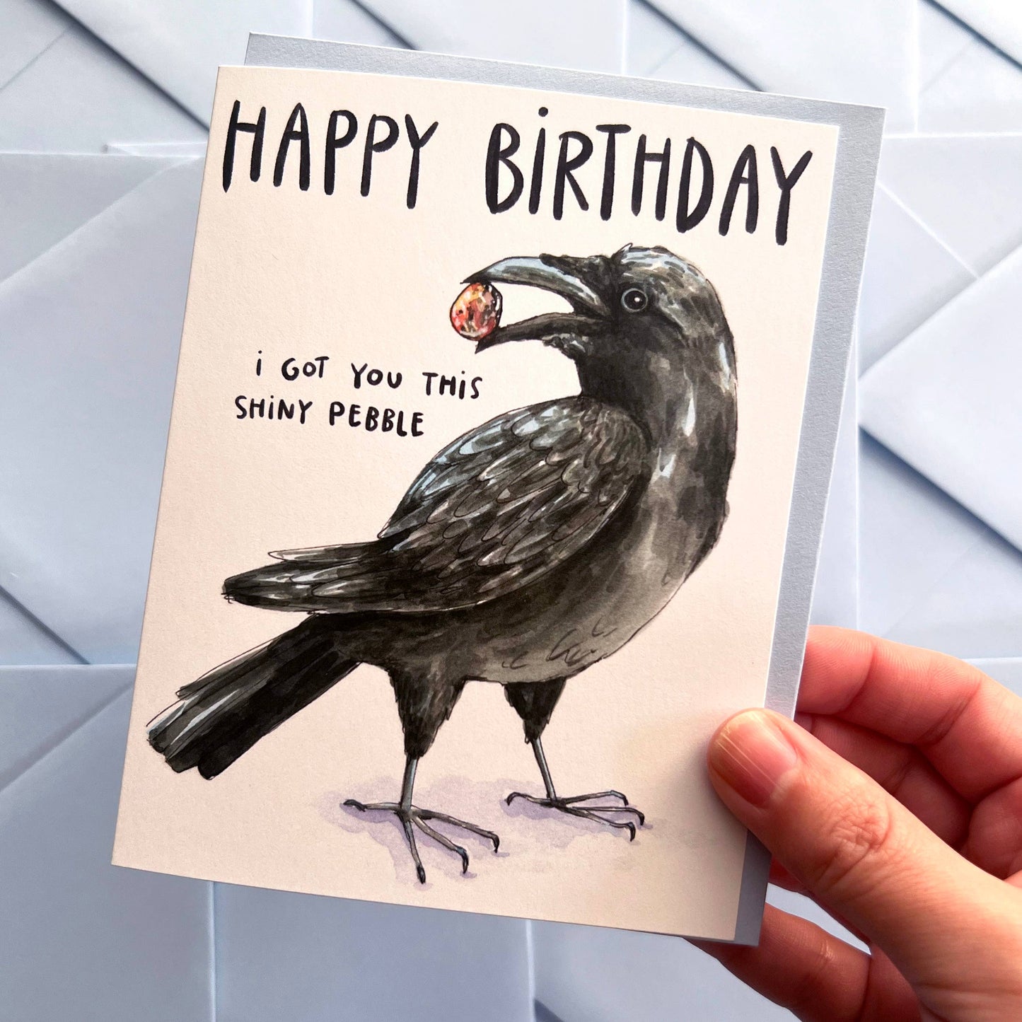 Crow I Got You This Shiny Pebble Happy Birthday Card