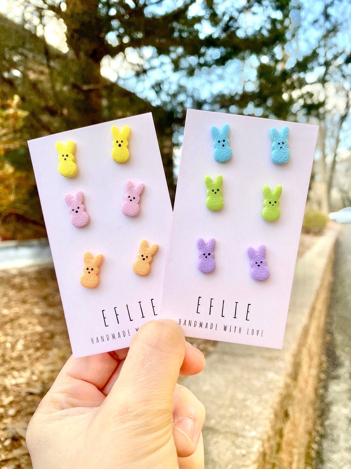 Easter Bunny Marshmallow Peeps Candy Stud Earrings