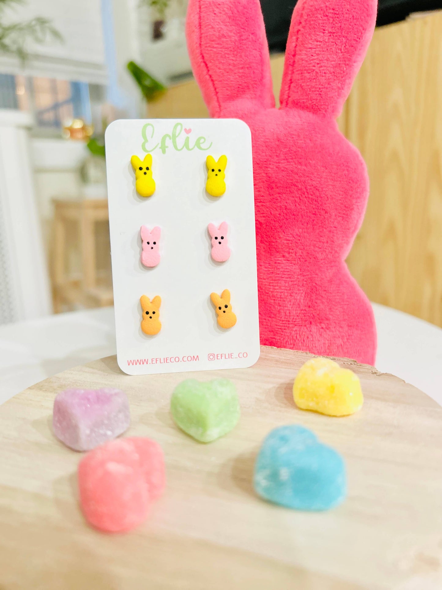 Easter Bunny Marshmallow Peeps Candy Stud Earrings