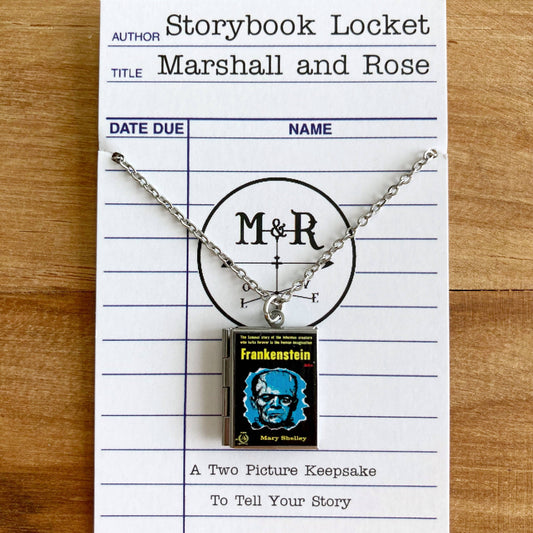 Book Locket Frankenstein - Blue Portrait