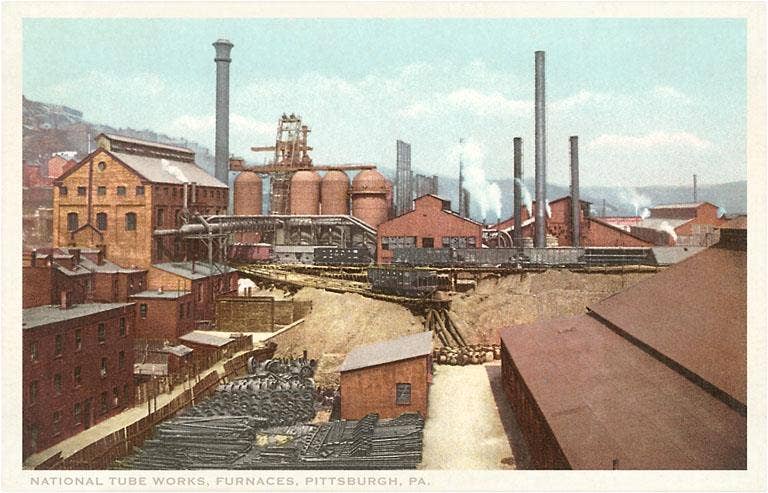 Postcard WP-98 Steel Works, Pittsburgh, Pennsylvania