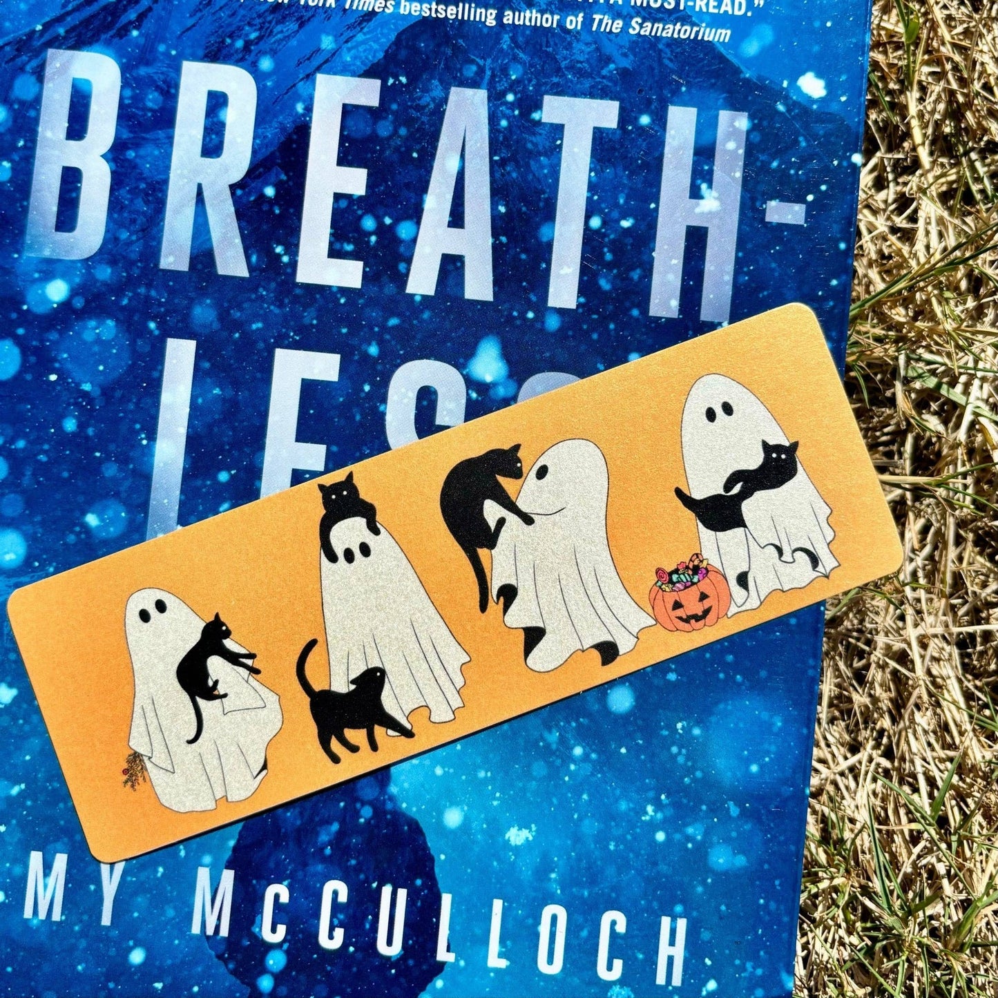 Ghosts with Cats Cardstock Bookmark - Pearl Matte Finish