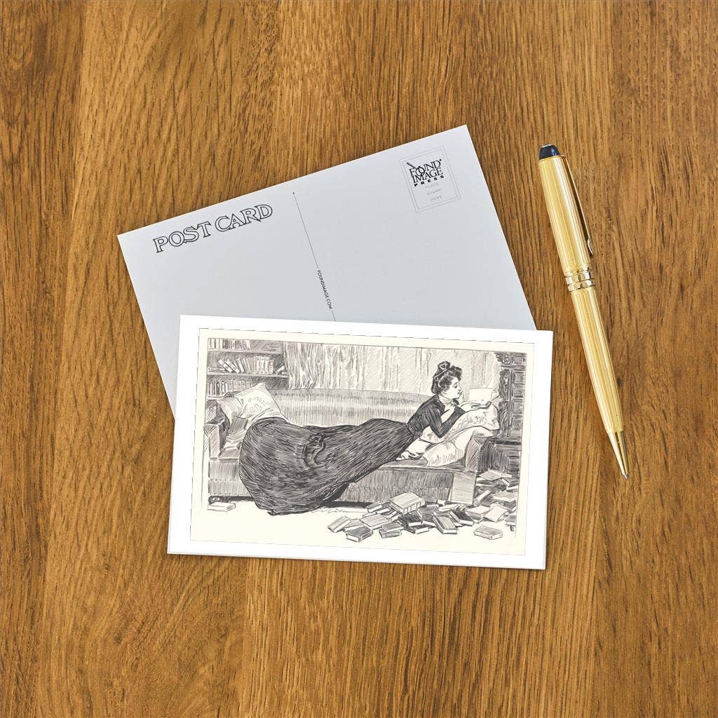 Postcard LT-506 Prone Woman Reading Book