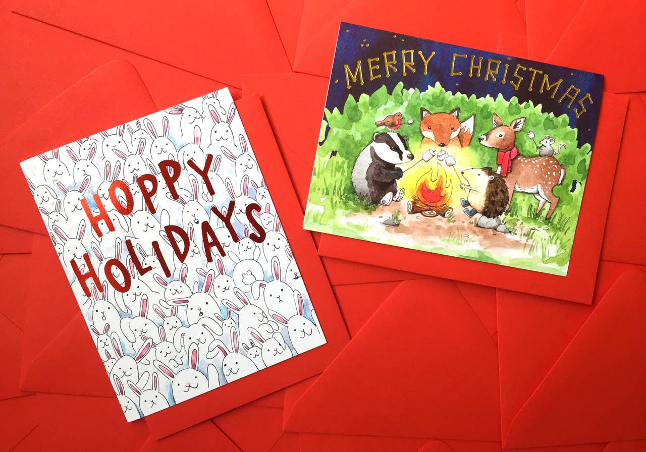 Merry Christmas Campfire Gold Foil Holiday Card