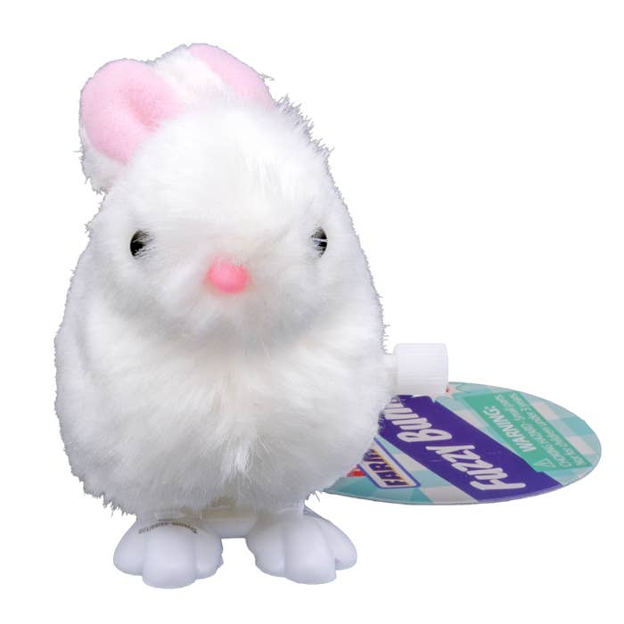 Farm Fresh White Fuzzy Bunny Wind Ups, Spring, Hopping